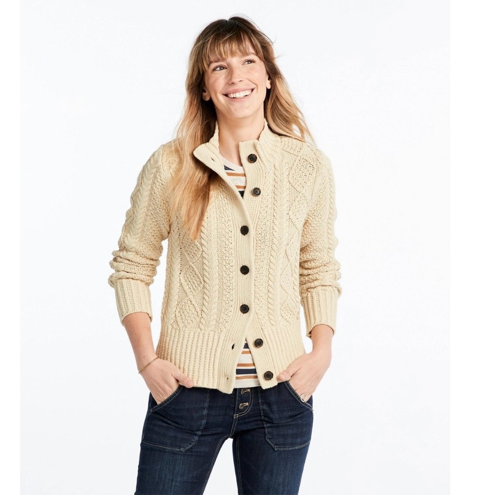 LL Bean Women’s Signature Cotton Fisherman’s Sweater, Short Cardigan